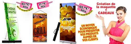 Promotion de kakemono, totem et roll up.