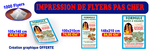 Lot de 1000 flyers de 135 Gr avec 3 tailles disponibles et impression recto verso.